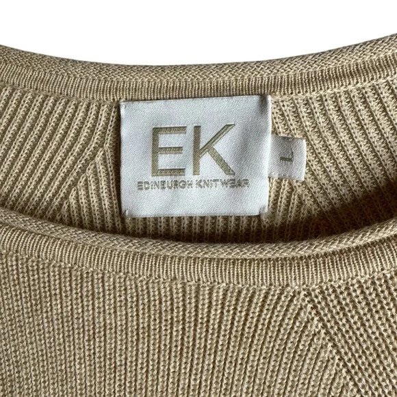 EDINBURGH KNITWEAR | Pima Cotton Fluted Shaker Knit Crew Sweater | Camel Top | L - Picture 5 of 5